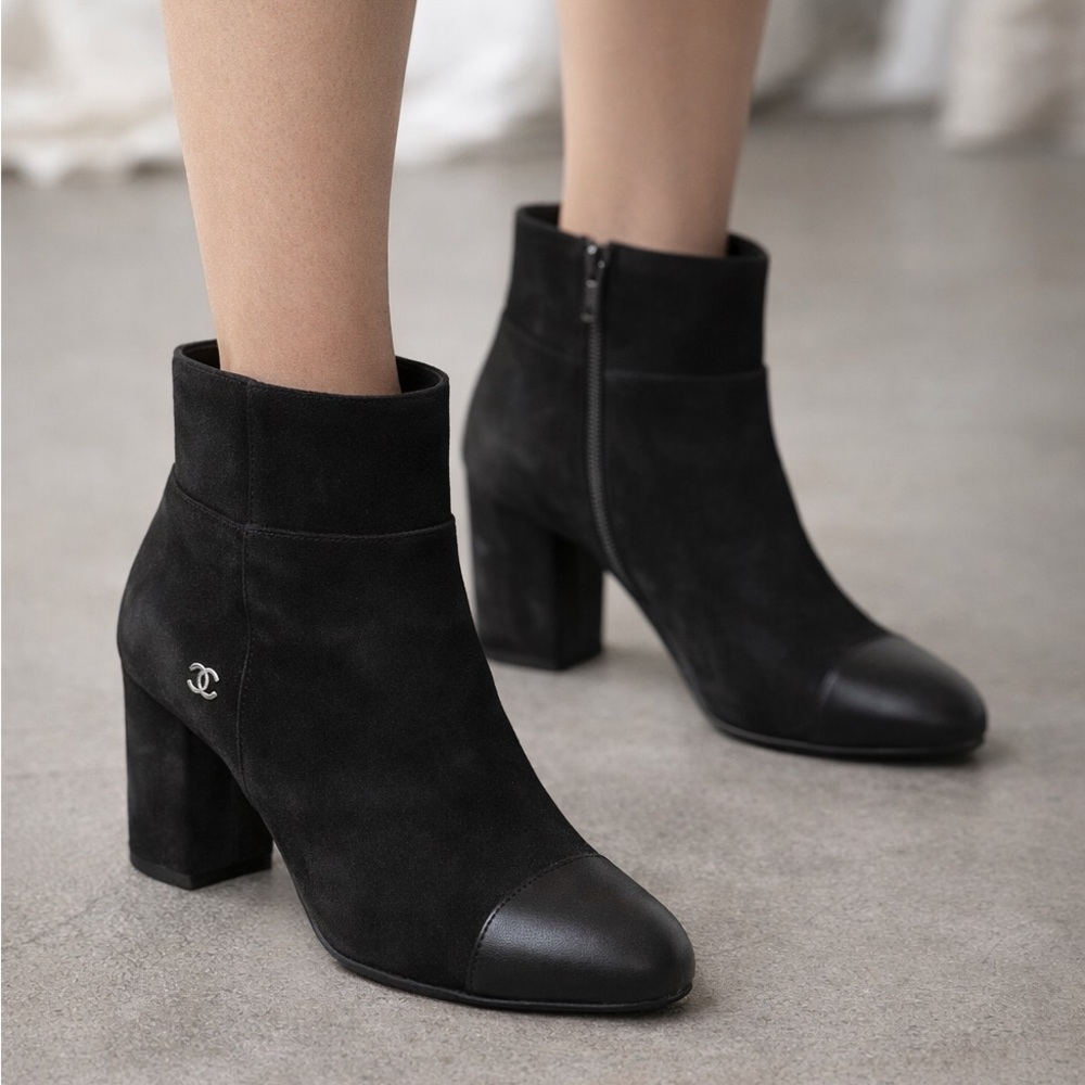 CHANEL Suede Black Ankle Boots size 38.5